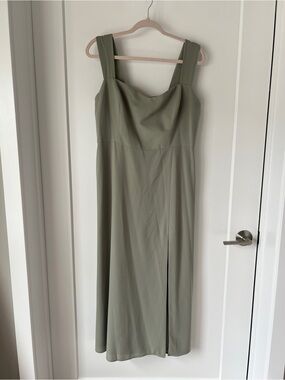 Park & Fifth Olive Sage Midi Dress- Square Neckline - Bridesmaid, Wedding Guest